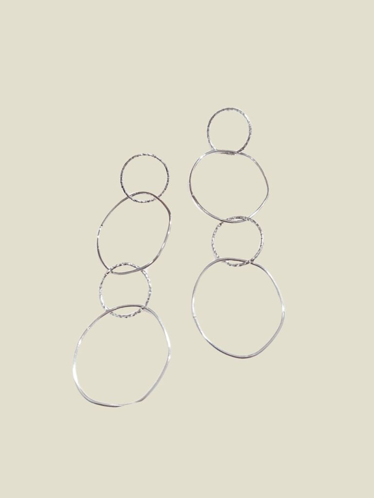 Funky Earrings (Set) 4 Rings Silver