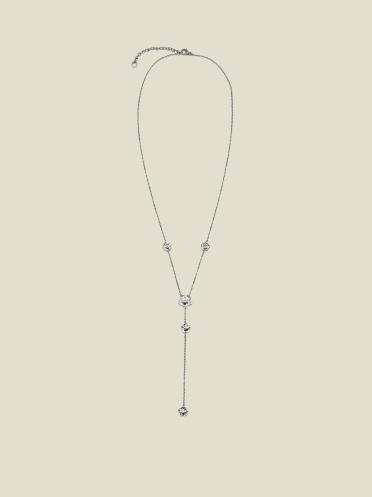 Necklace Small Flowers Y Chain Silver