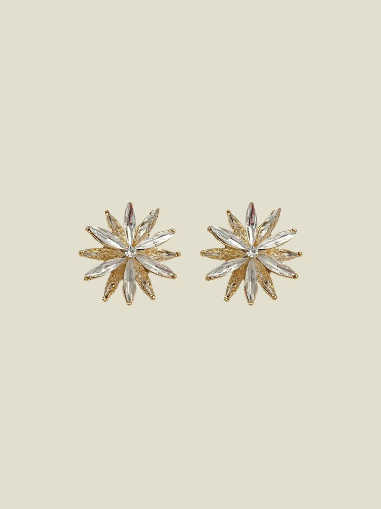 Funky Earrings (Set) Diamond Stones Flower Gold