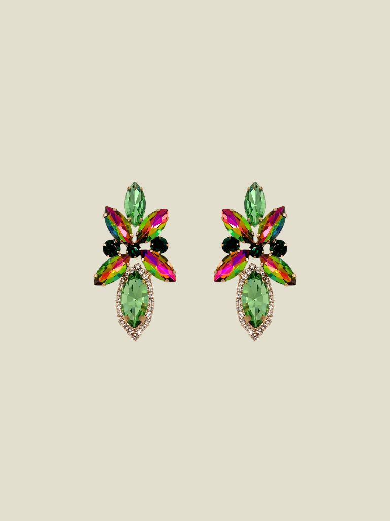 Funky Earrings (Set) Color Stones Leaf Green