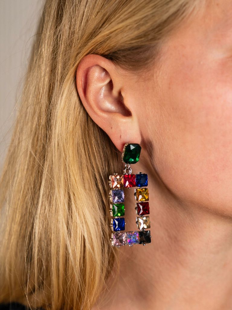 Funky Earrings (Set) Color Stones Square