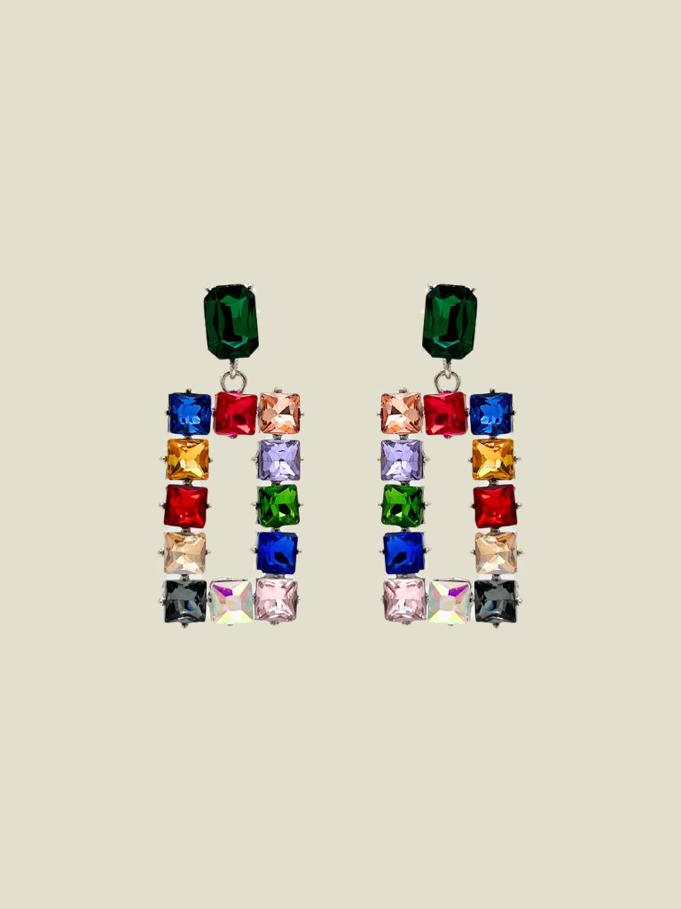 Funky Earrings (Set) Color Stones Square