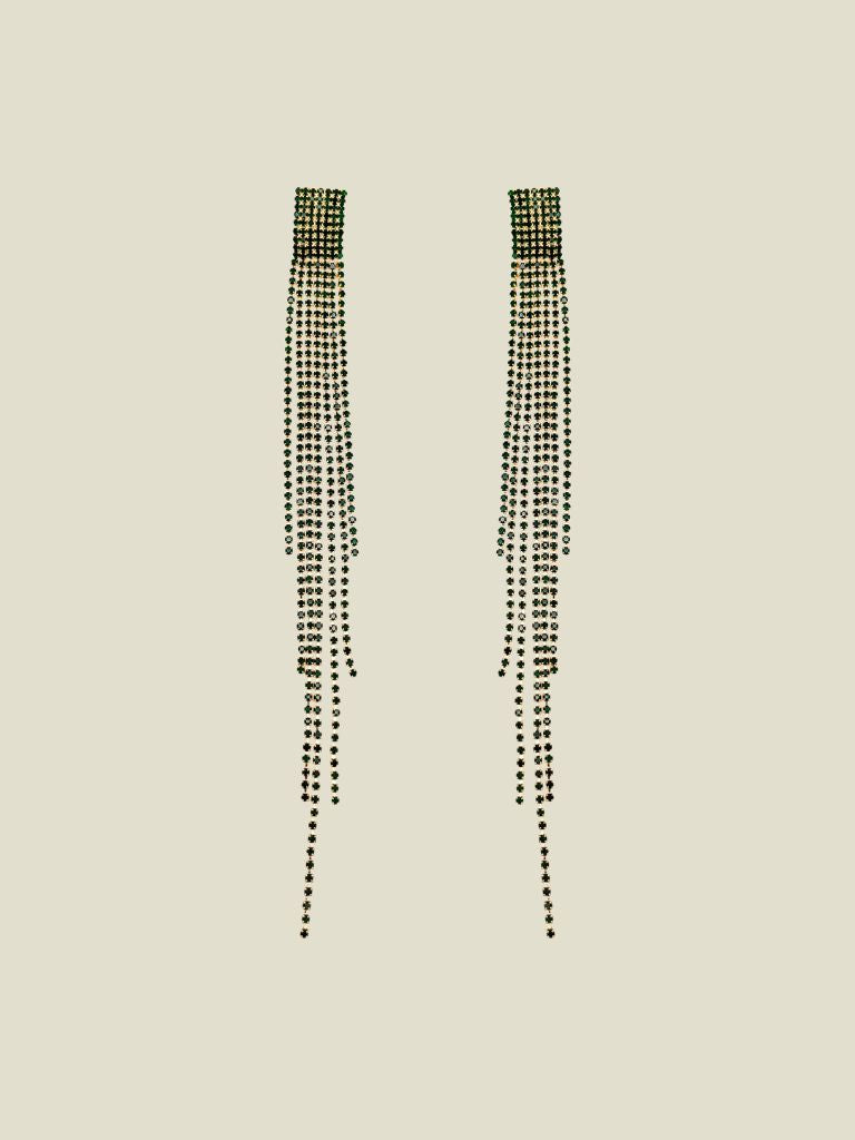 Funky Earrings (Set) Long Strass Green Gold