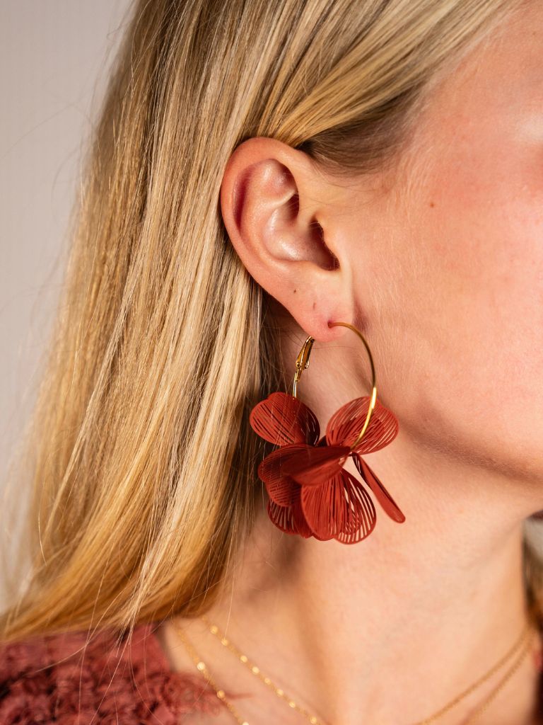 Funky Earrings (Set) Hoops Red Flowers