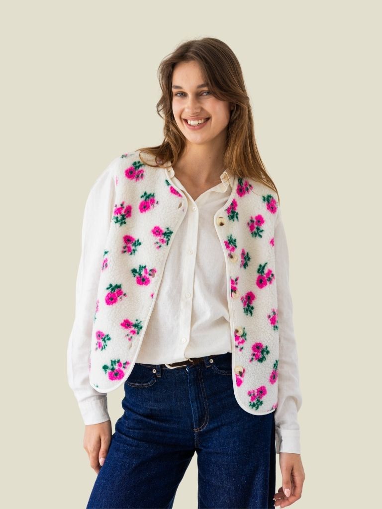 Waistcoat Kheira White Flowers