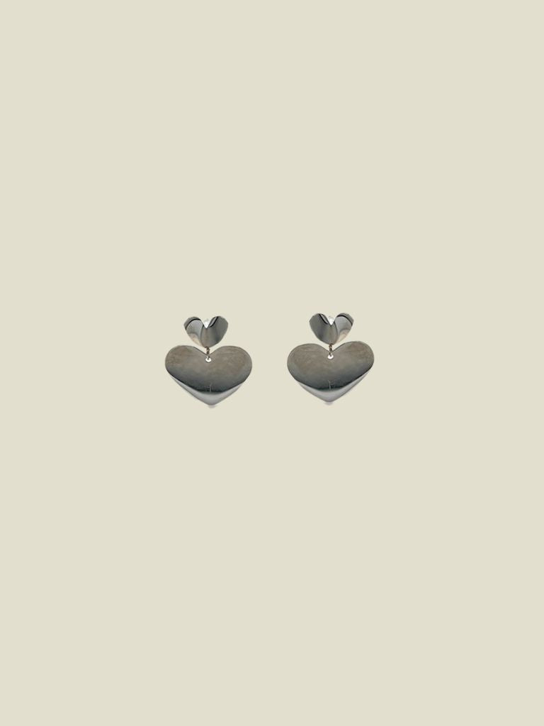 Funky Earring (Set) Two Hearts Silver