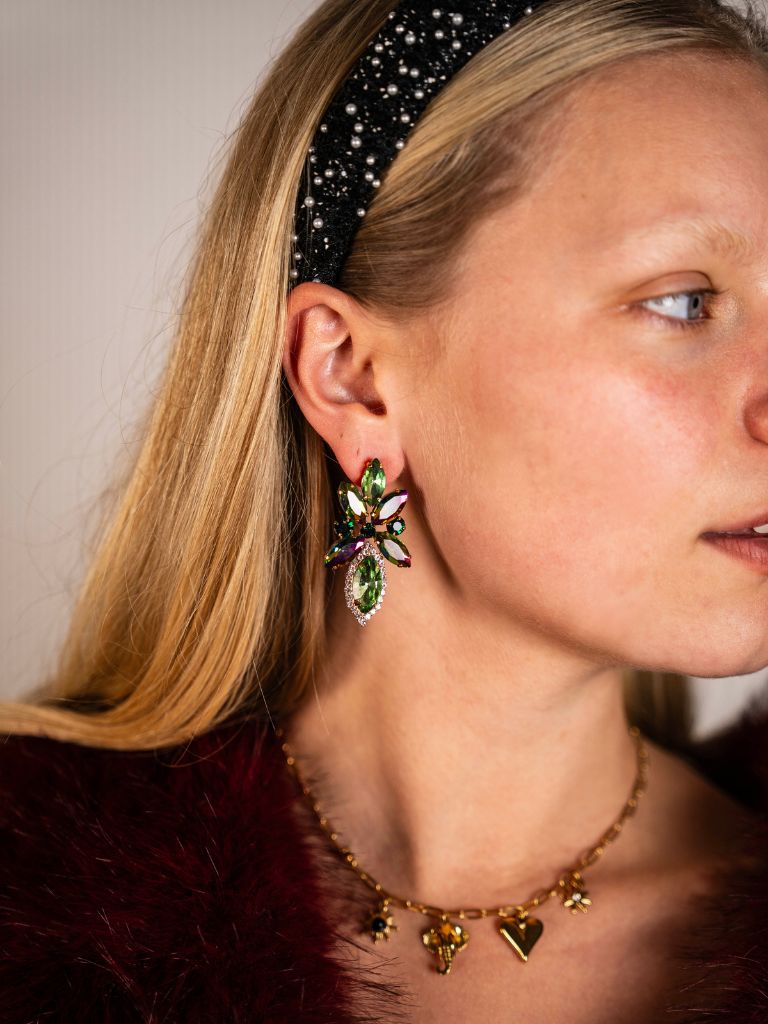 Funky Earrings (Set) Color Stones Leaf Green