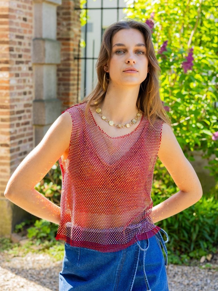 Top Willow Mesh Glitter Red