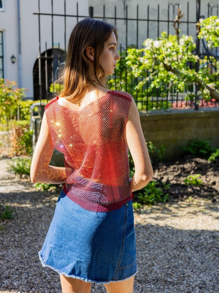 Top Willow Mesh Glitter Red