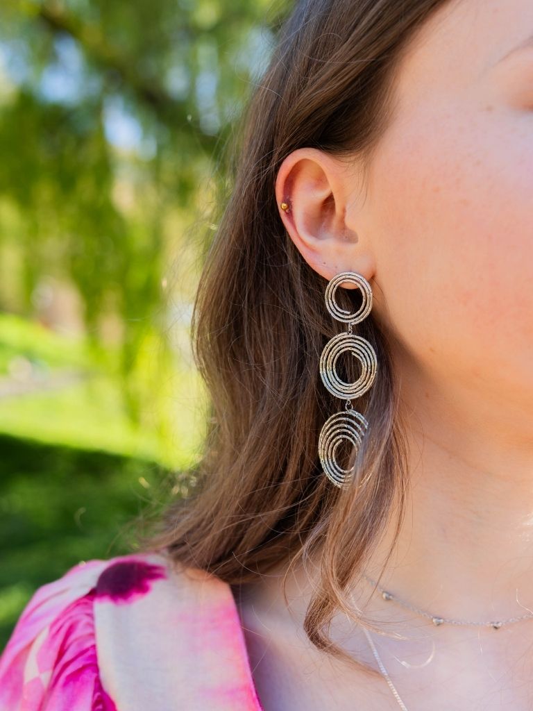 Funky Earrings (Set) 3 Spirals Silver