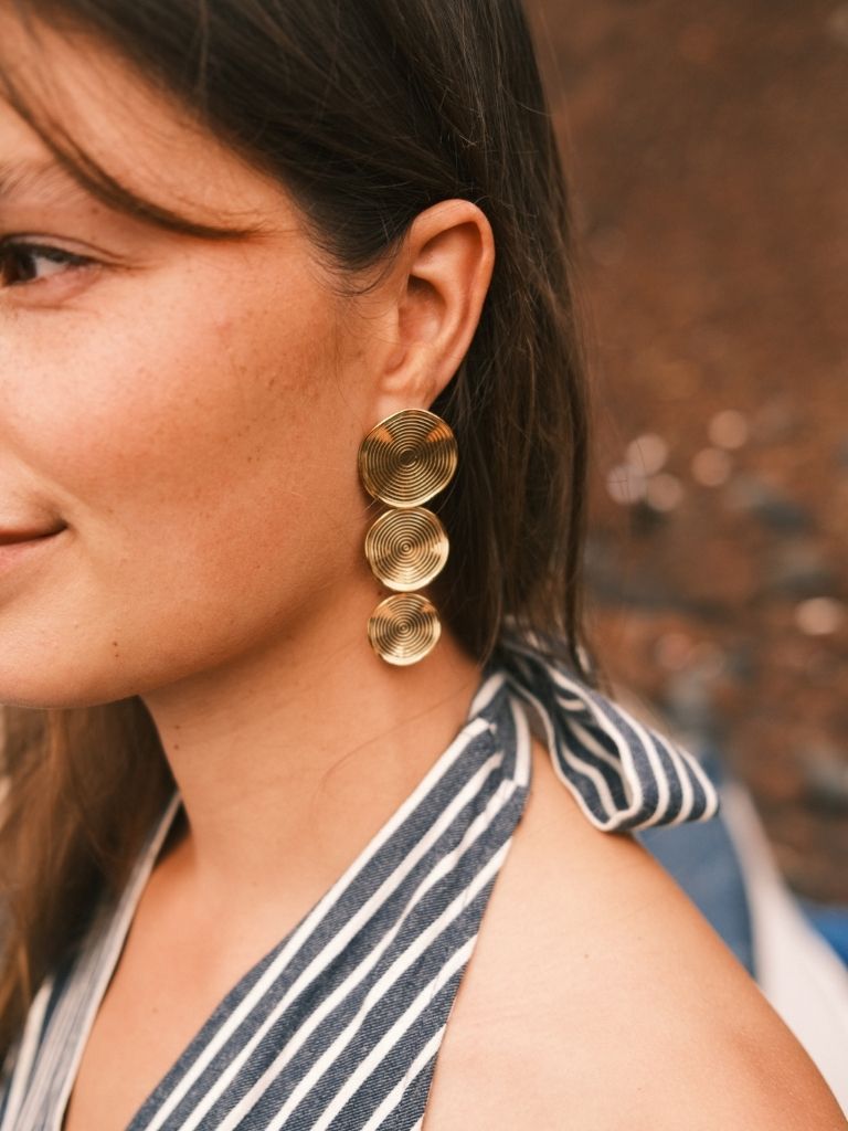 Funky Earrings (Set) Three Spiral Circles Gold
