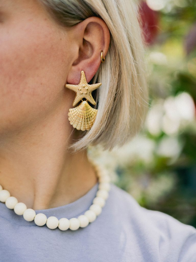 Funky Earrings (Set) Starfish Shell Gold