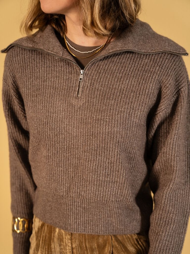 Zip Pullover Gytta Walnut Melange