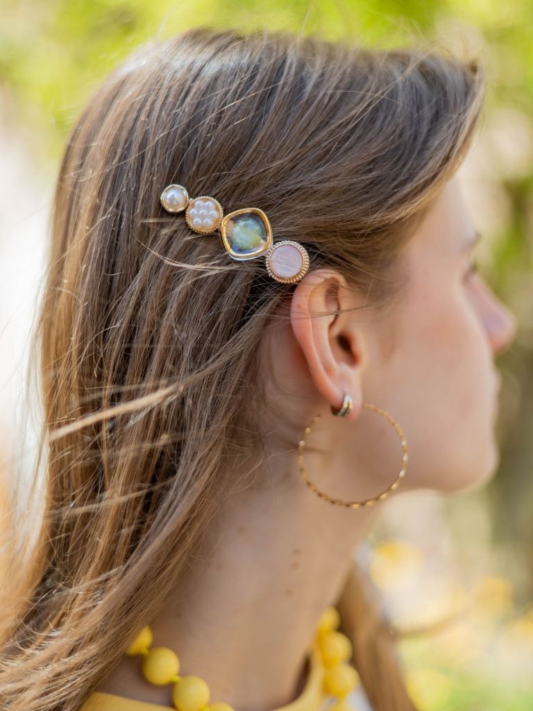 Hair Pin Pearly Four Stones