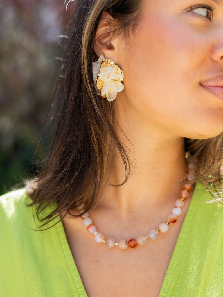 Necklace Peach Nature Stones Gold