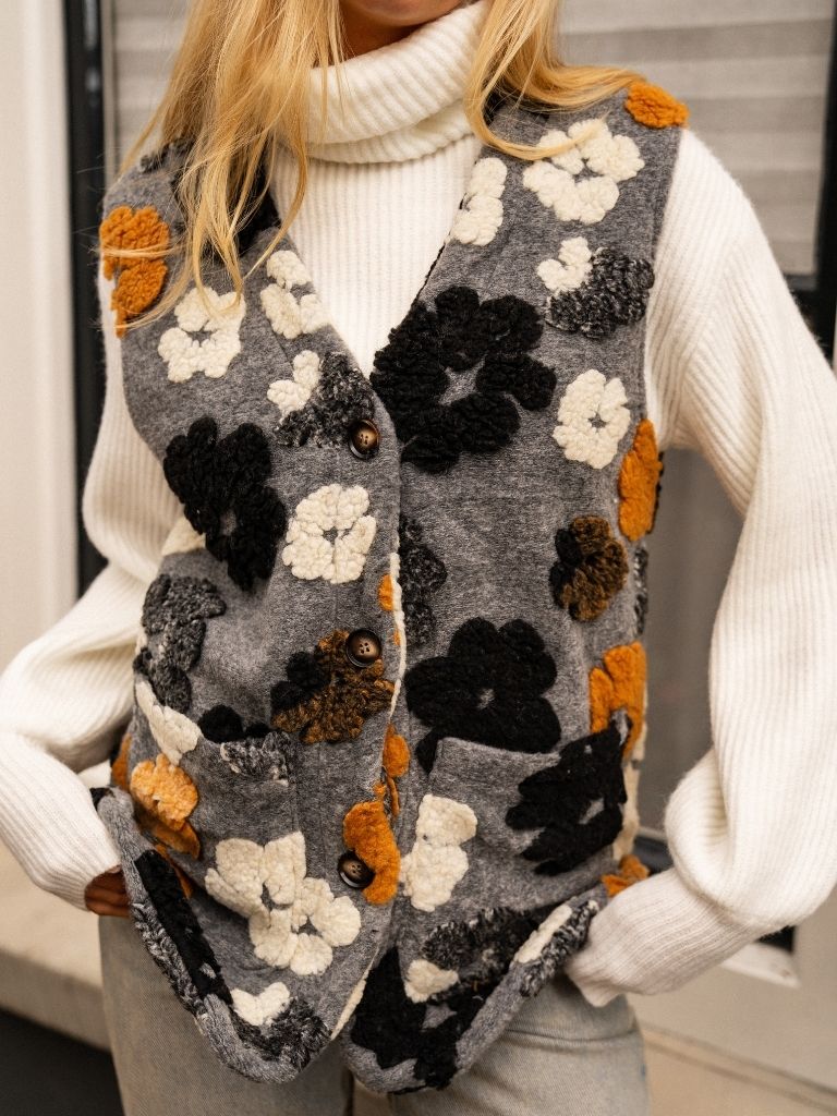 Gilet Kyomi Gris Flowers