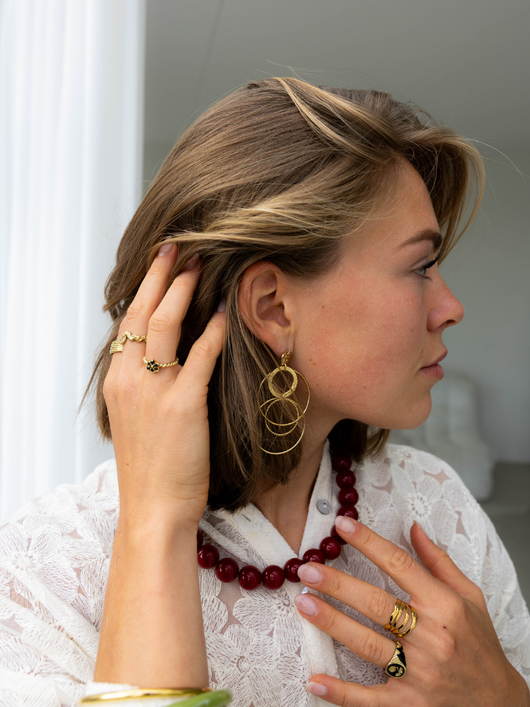 Funky Earrings (Set) Different Rings Gold
