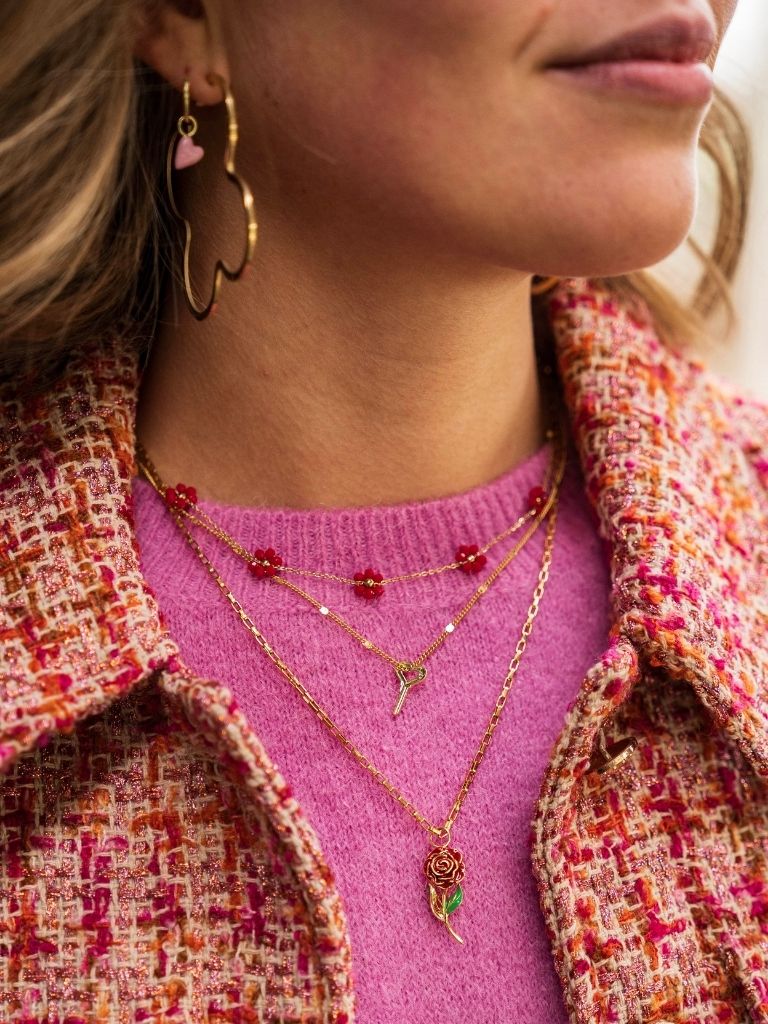 Necklace Red Flowers