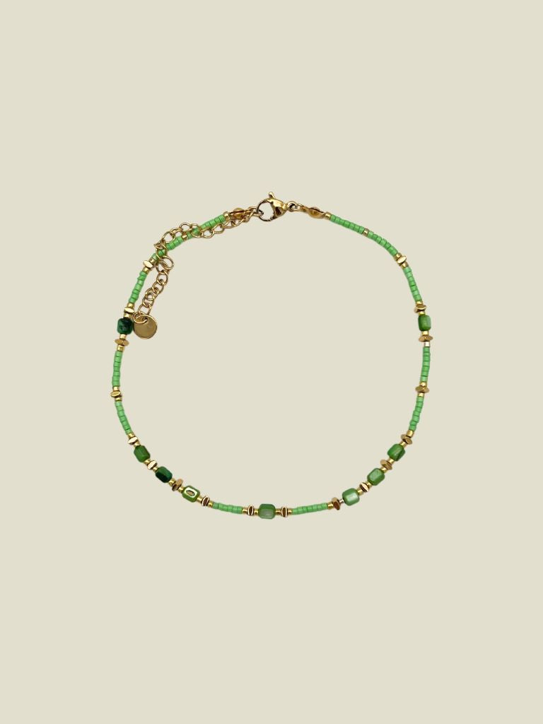 Anklet Green Beads Gold