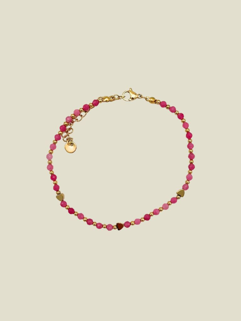 Anklet Pink Beads Gold