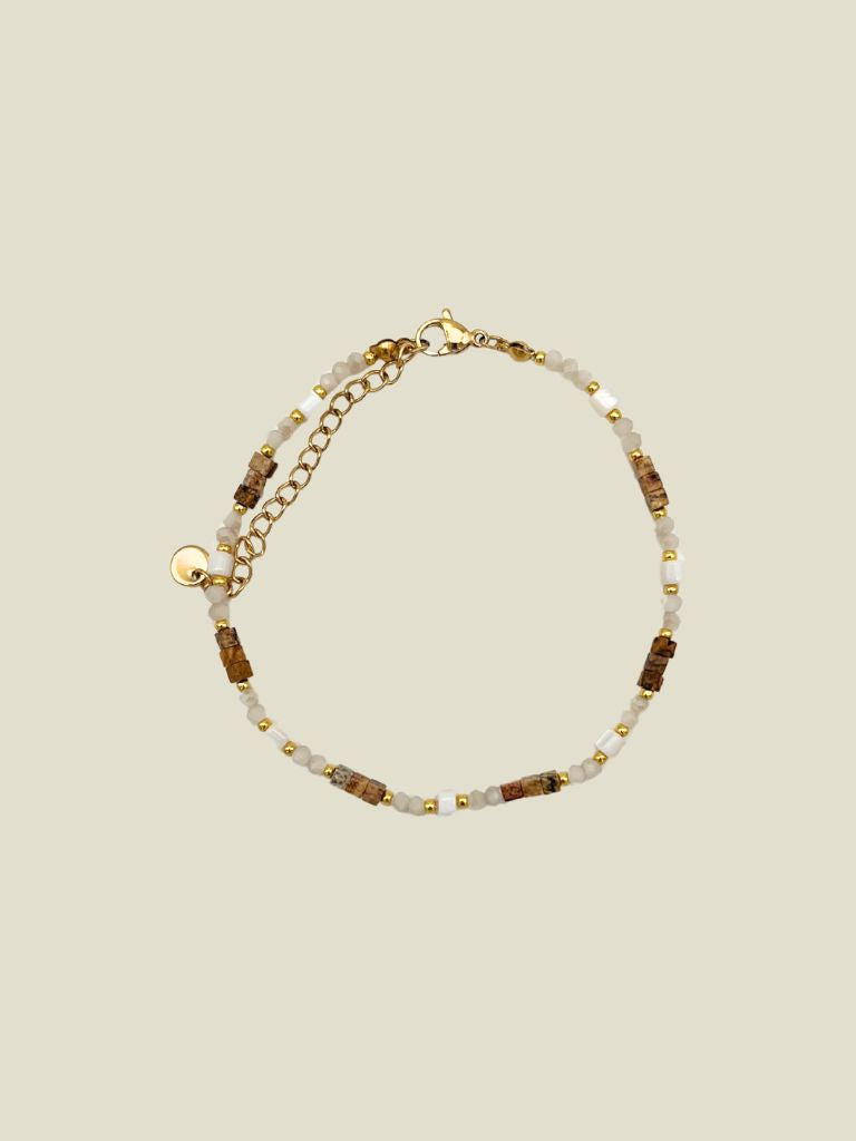 Anklet White Brown Beads Gold