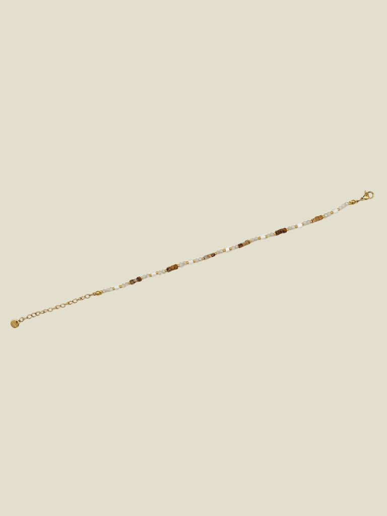 Anklet White Brown Beads Gold