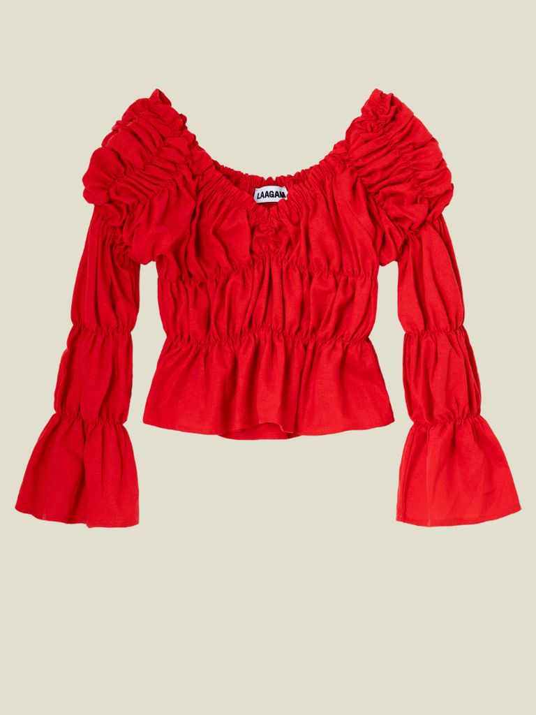 PRE-ORDER | Blouse Sadie Linen Ruched Red