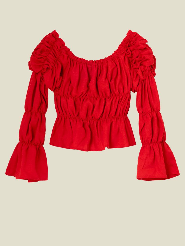 PRE-ORDER | Blouse Sadie Linen Ruched Red