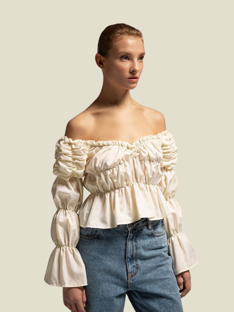 PRE-ORDER | Blouse Sadie Ruched Ecru