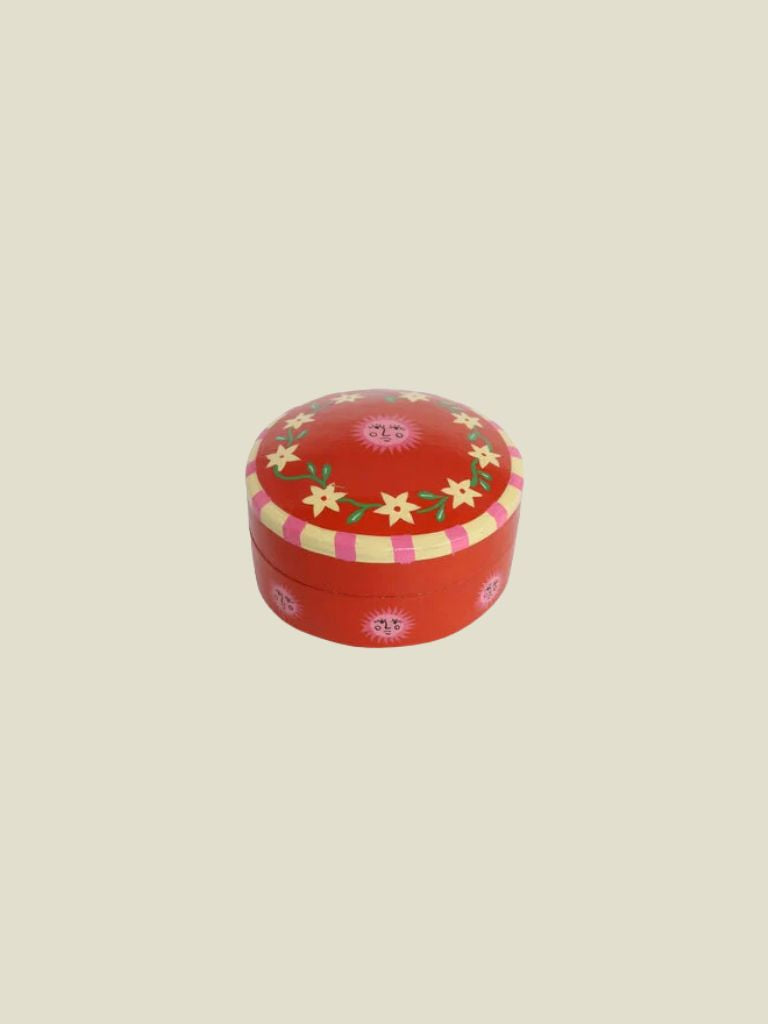 Box Round With Flowers And Suns