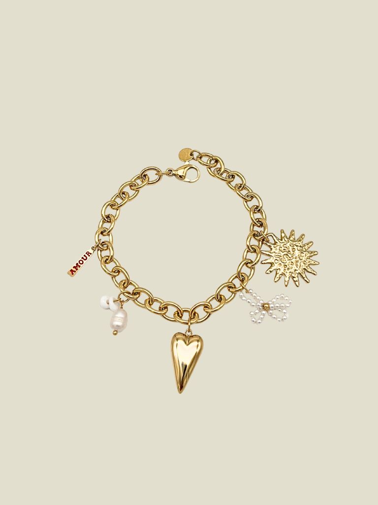 Bracelet Pearl Flower Gold Heart