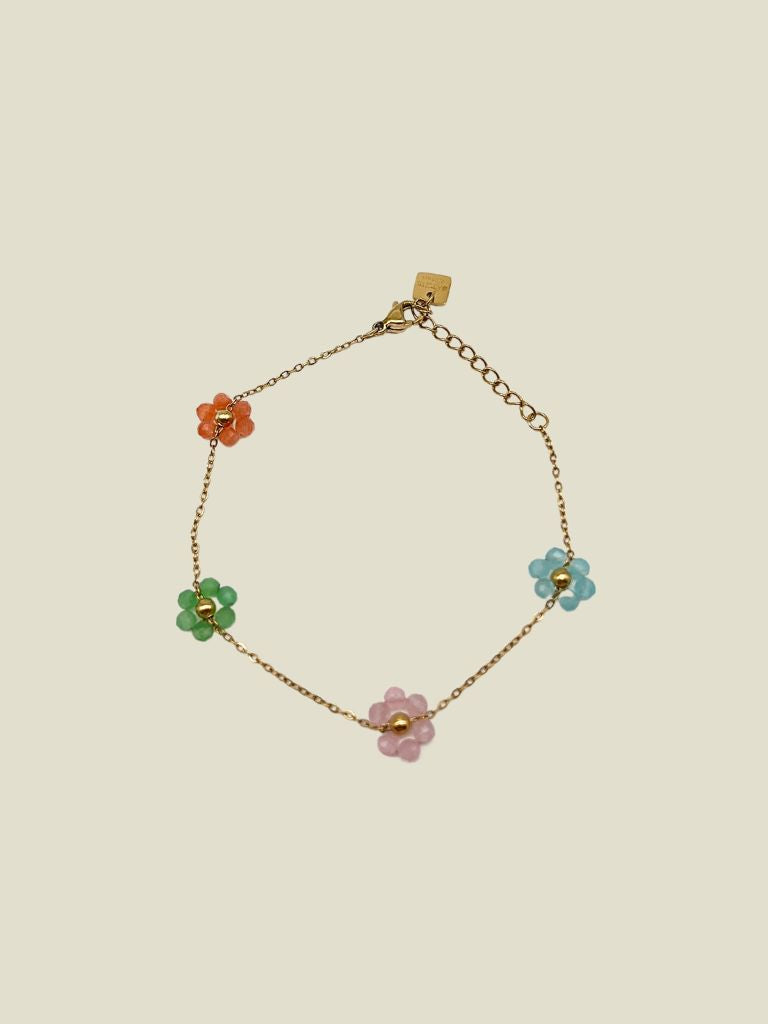 Bracelet Thin Gold Multi Flowers