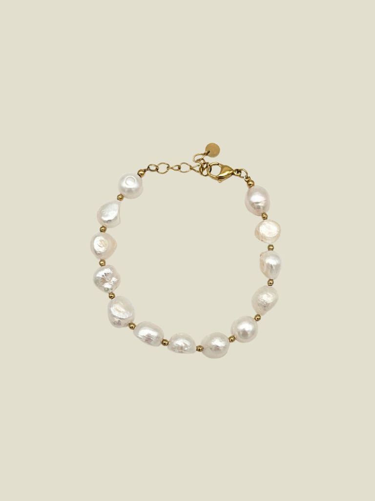 Bracelet White Pearls Gold Beads