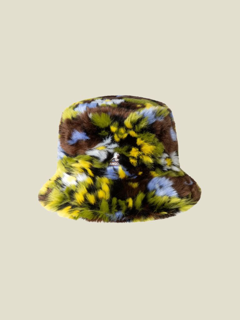 Bucket Hat Faux Fur Camo Flower