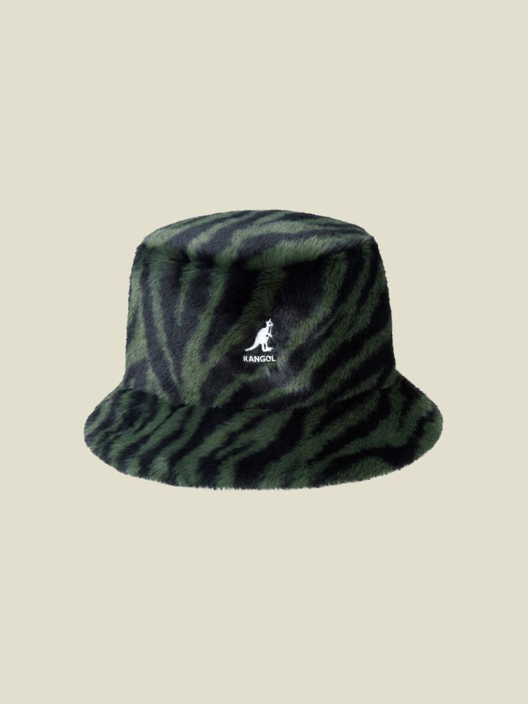 Bucket Hat Faux Fur Olive Zebra