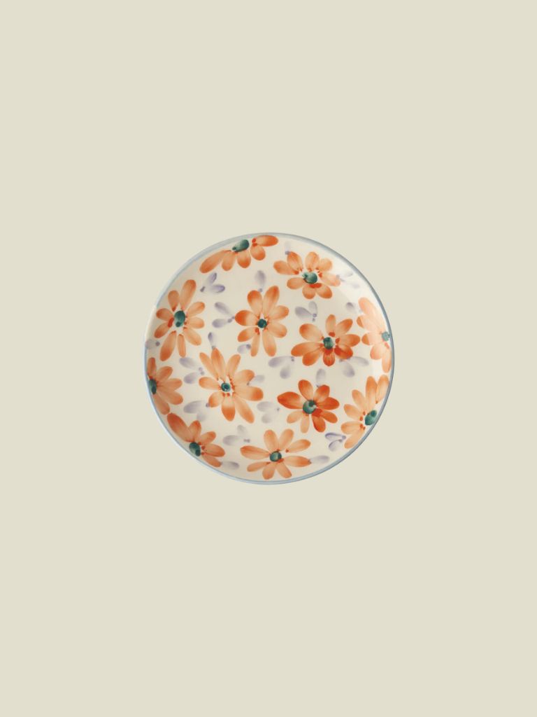 Cake Plate Ceramic Orange Flowers