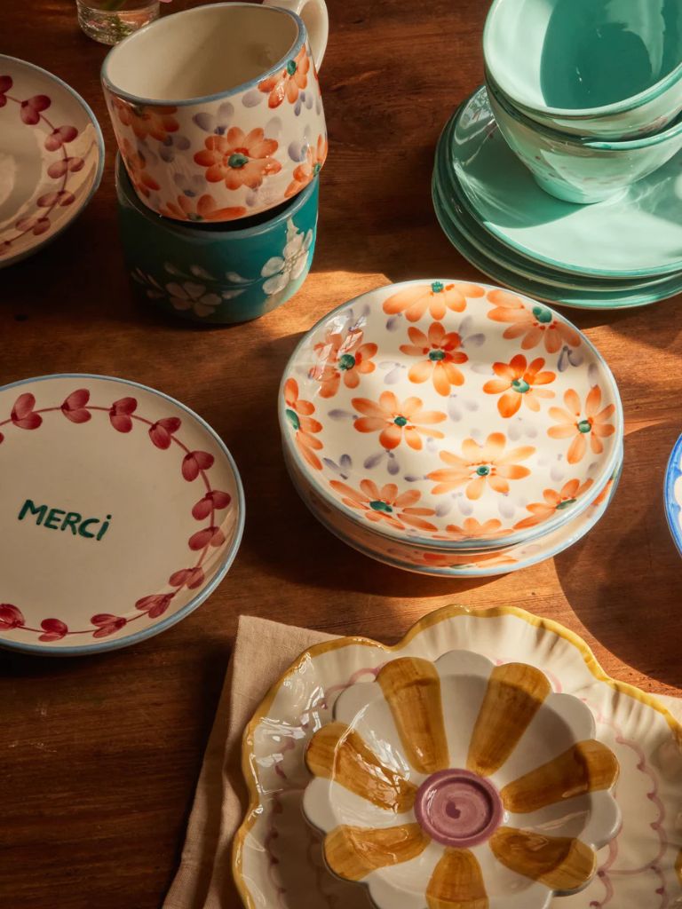 Cake Plate Ceramic Orange Flowers