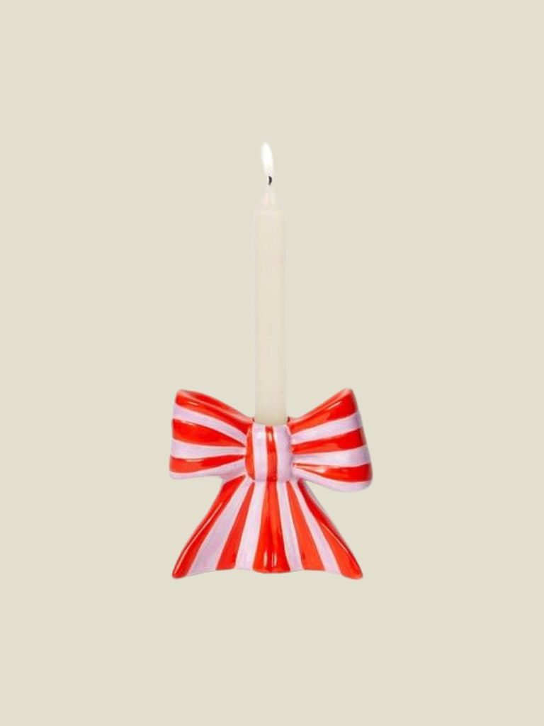 Candle Holder Bow Large Red Stripe