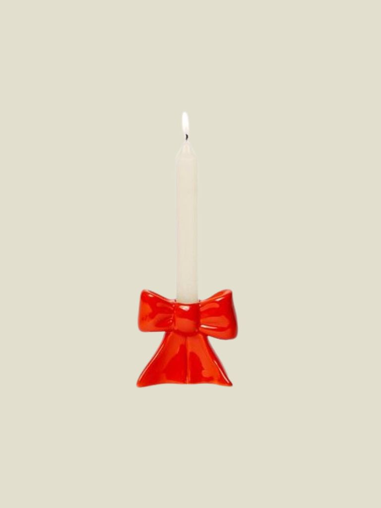 Candle Holder Bow Small Red