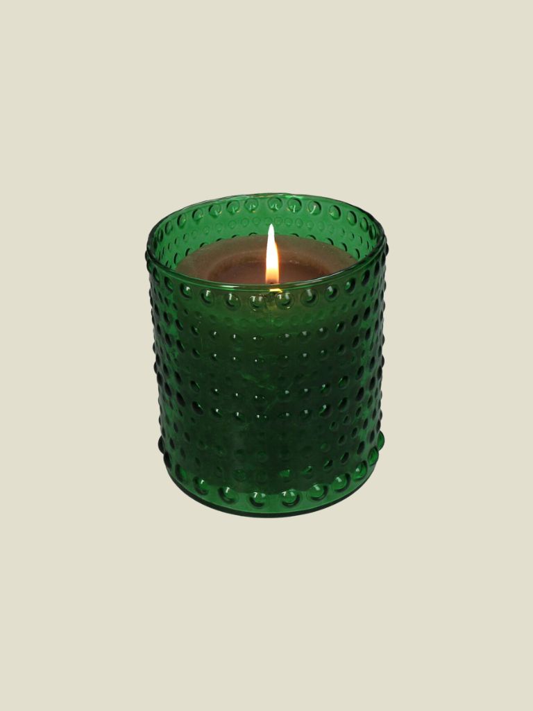 Candle Holder Glass Green Bubbles