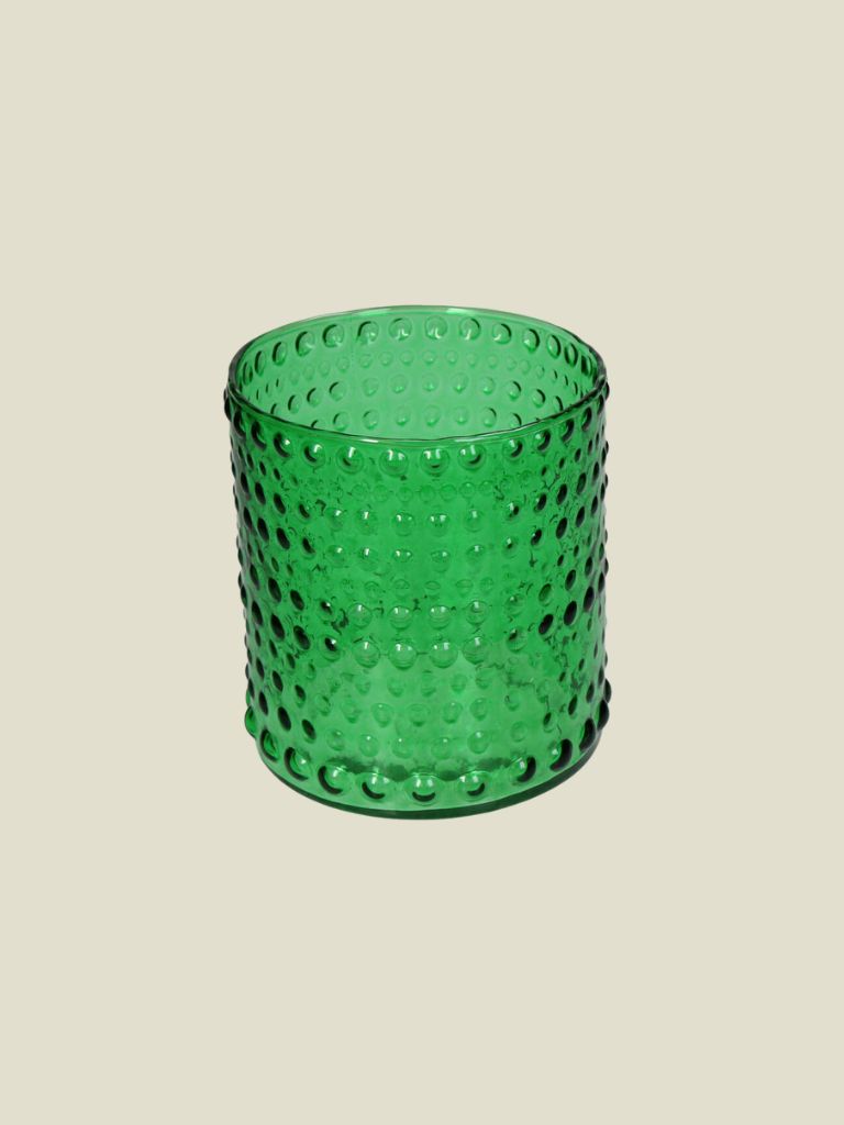 Candle Holder Glass Green Bubbles