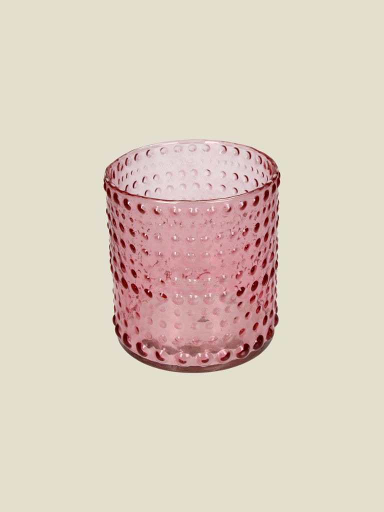 Candle Holder Glass Pink Bubbles Small