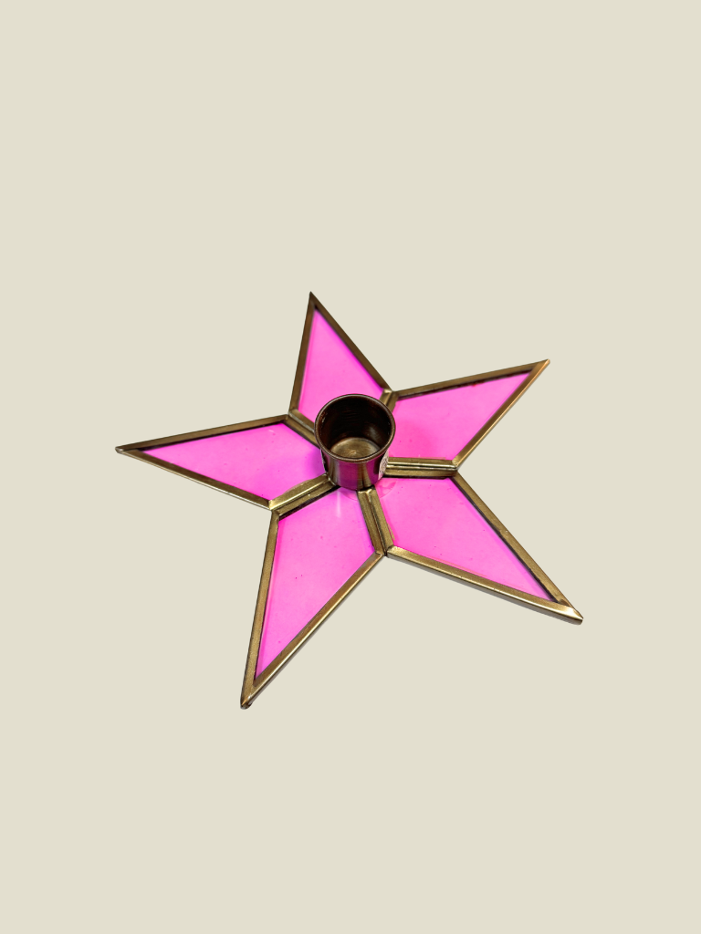 Candle Stand Glass Star Pink