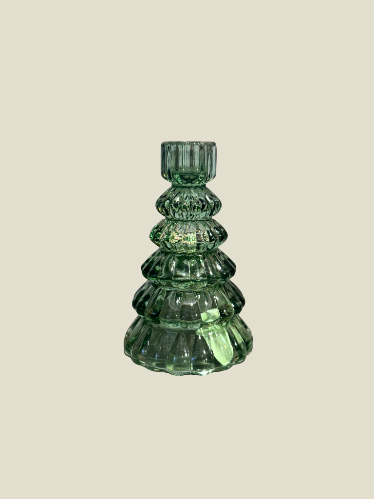 Candle Holder Tapered Glass Green