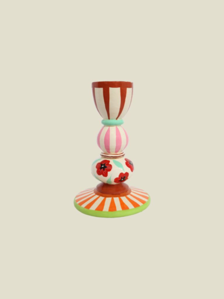 Candleholder Stripes And Flowers