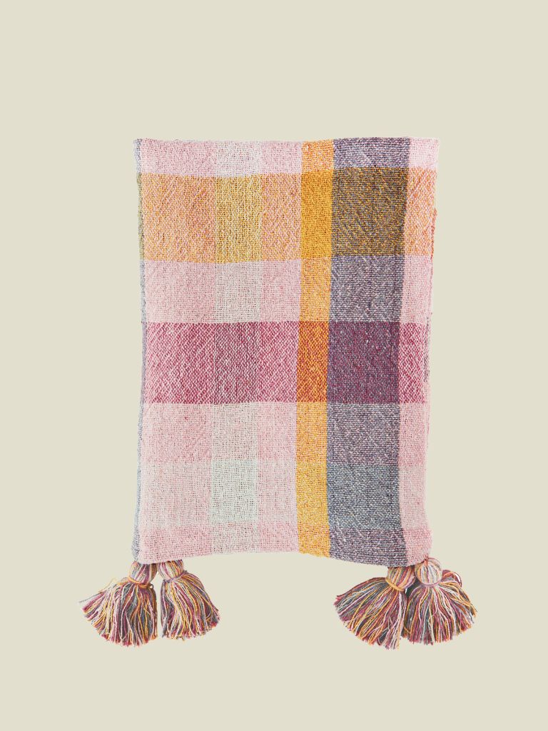 Checked Cotton Throw Pink