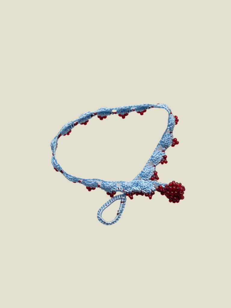 Crocheted Bracelet Crown Light Blue Dark Red