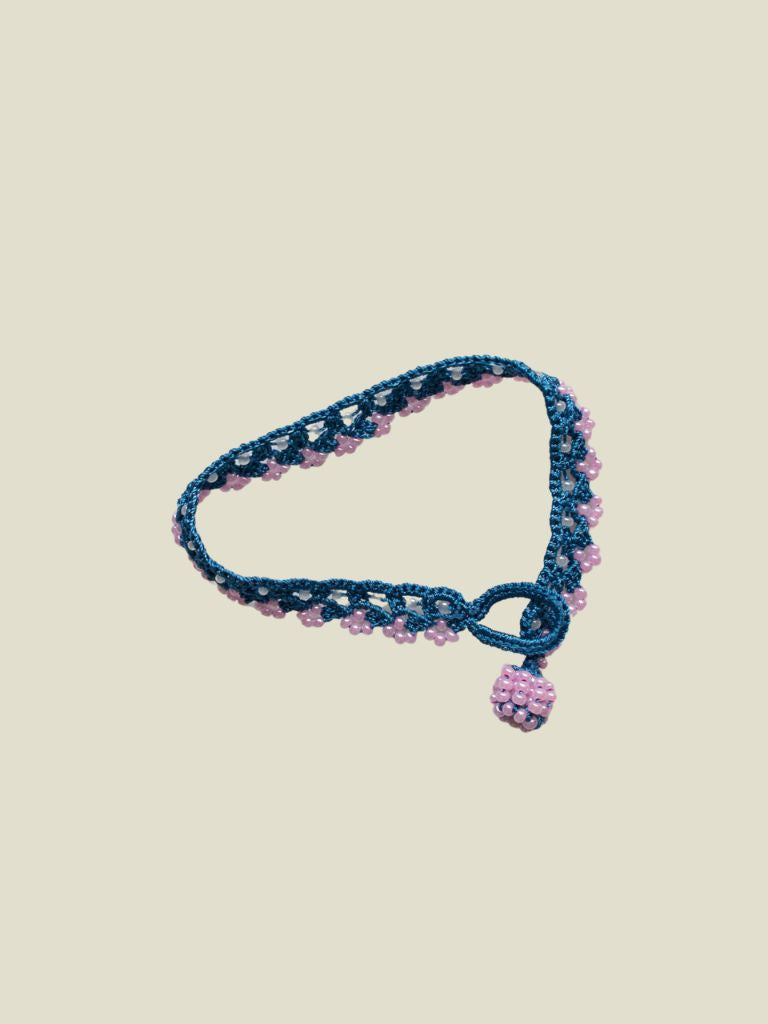 Crocheted Bracelet Meadow Blue Pink