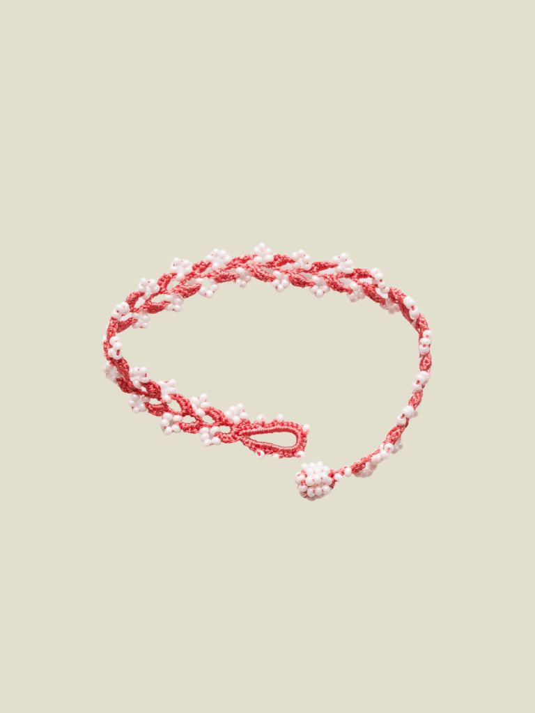 Crocheted Bracelet Twigs Coral White