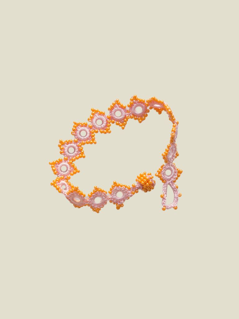 Crocheted Bracelet Daisy Light Pink Orange